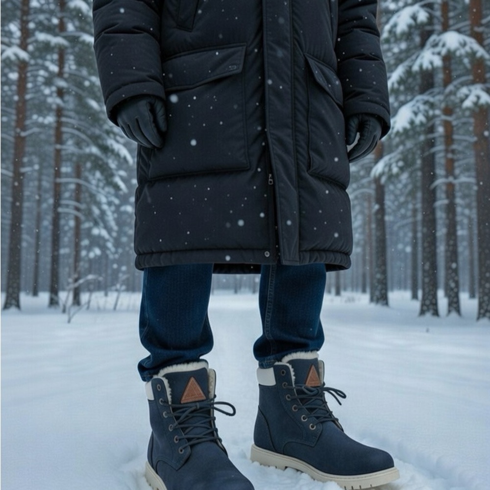 Mishansha Navy Blue Suede Boots Faux Fur Lined Cozy and Durable Winter and Fall